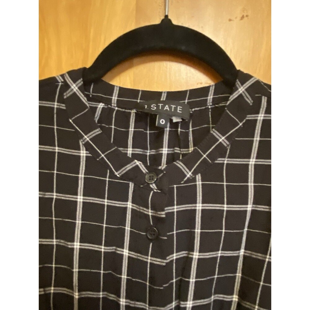 1. STATE  Plaid Rayon Windowpane Wide Leg Jumpsuit Size 0 Black & White - Picture 3 of 11